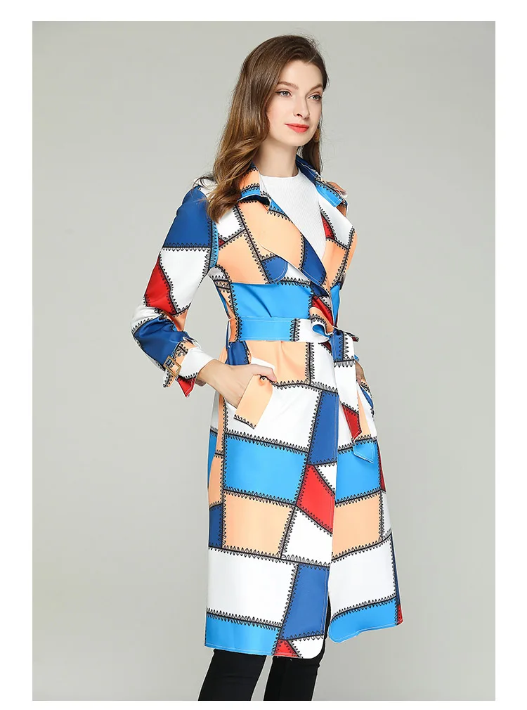 2019 Autumn Winter Casual Double Breasted Simple Classic Plaid Long Trench coat Women Plus Size Windbreaker Chic Outerwear (2)