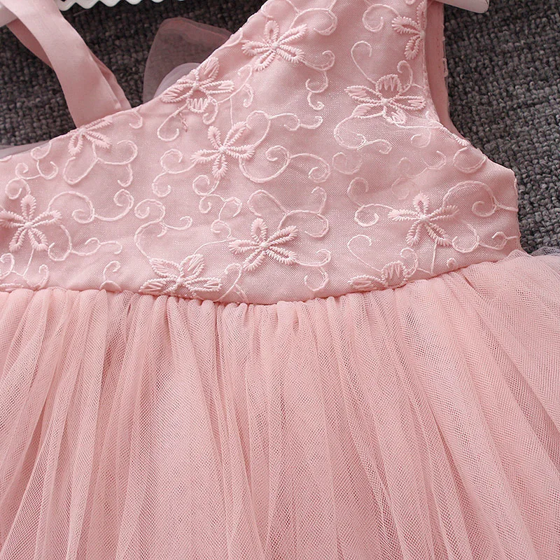 Платье для маленьких девочек летние платья для маленьких девочек праздничные платья без рукавов с v-образным вырезом синего, розового и белого цветов Цветочная вышивка с сеткой для девочек
