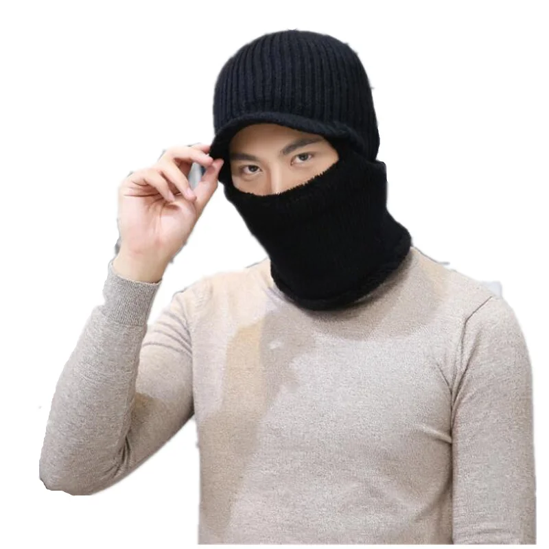 

Thickening knitted wool cap Men's winter hat Keep warm beanies men bonnet balaclava face Mask hats for men beanie Dual-use gorro