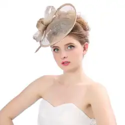 Винтаж Стиль Свадебные шляпы льняная летняя шляпа шляпка Mariage Для женщин свадебные аксессуары для волос Элегантные заколка в виде цветка