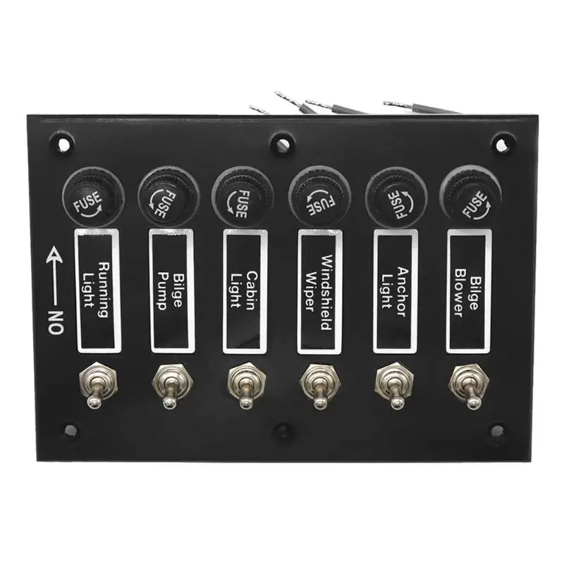 6 Gang DC 12V/24V Fused ON/OFF Toggle Switch Panel for Marine Boat