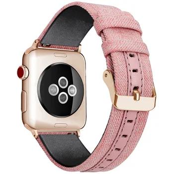

Leather and Fabric Nylon Strap for Apple Watch Bands Series 4 3 2 1Wristband Compatible For Iwatch 38mm 42mm 40mm 44mm
