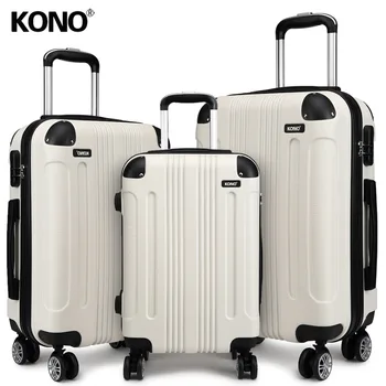 

KONO Lightweigt Luggage Travel Suitcase Carry On Check in Trolley Case Bag 4 Wheels Spinner Hardsidel ABS 20" 24" 28" Set K1777L