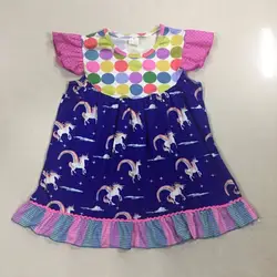 CONICE Нини Новая мода Летний стиль платья для маленьких девочек Единорог Pattern темно-синий костюм принцессы платье DX040