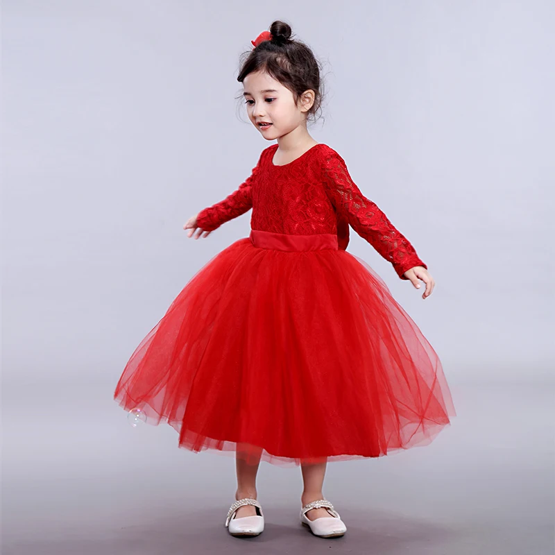 Модное кружевное рождественское платье для девочек, праздничное платье-пачка принцессы, костюм на день рождения, свадьбу, с длинными рукавами, vestidos