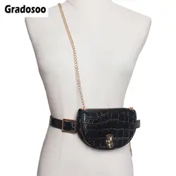 Gradosoo Винтаж аллигатора поясная для женщин цепи дизайн сумки на плечо банановые сумки седельная сумка женский LBF515