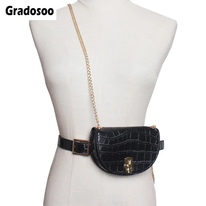 Gradosoo التمساح الموز حقيبة الإناث السرج الخصر حقيبة المرأة مصمم حزمة مراوح الأزياء حزام سلسلة حقيبة كتف للنساء LBF515
