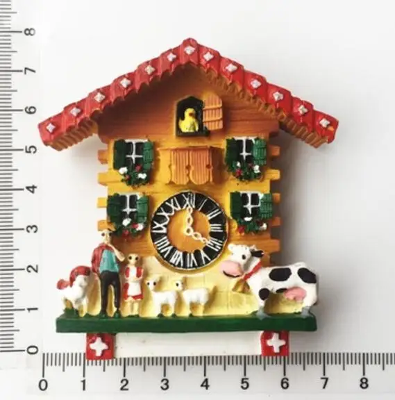 Handmade Painted Switzerland Bell Cow Cuckoo Clock 3D Fridge Magnets Tourism Souvenirs Refrigerator Magnetic Stickers Gift - Цвет: 002