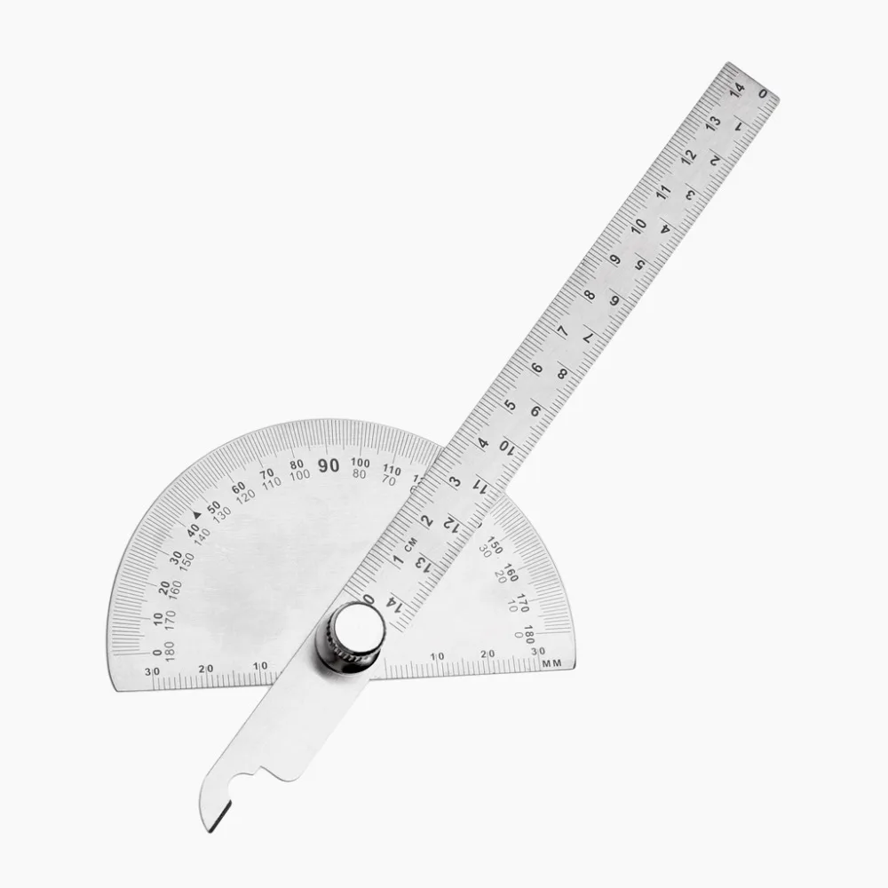 0 180 Degree Angle Ruler Round Head Rotary Protractor Adjustable