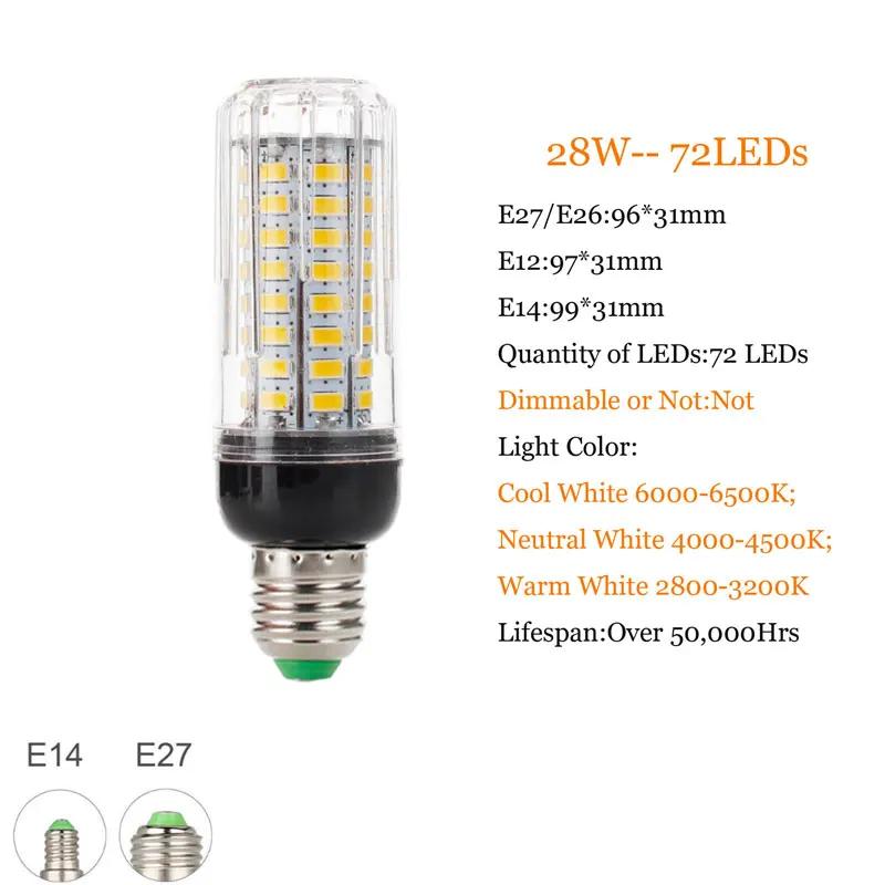 Полностью новая светодиодная лампа E27 E14 7 Вт 9 12 15 18 20 25 28 30 35 SMD 5730 лампочка кукуруза