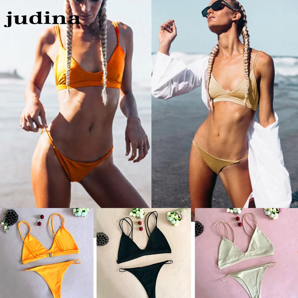 

Judina Sexy Bikini 2017 New Pure Color Basic Style Simple Style Swimsuit Push Up Suit Women Swimwear Brazilian bottom Monokini