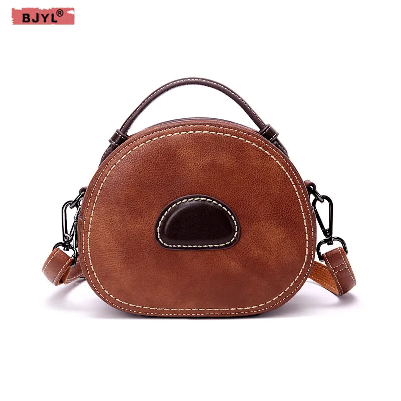 

BJYL 2018 New Women small round bag Genuine leather female handbags luxury fashion wild Retro shoulder slung messenger bag