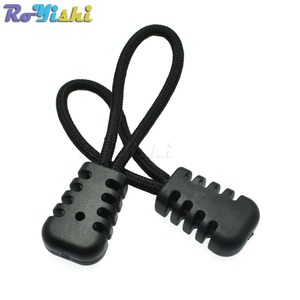 100pcs/pack Zipper Pulls Cord Rope Ends Lock Zip Clip Buckle Black For