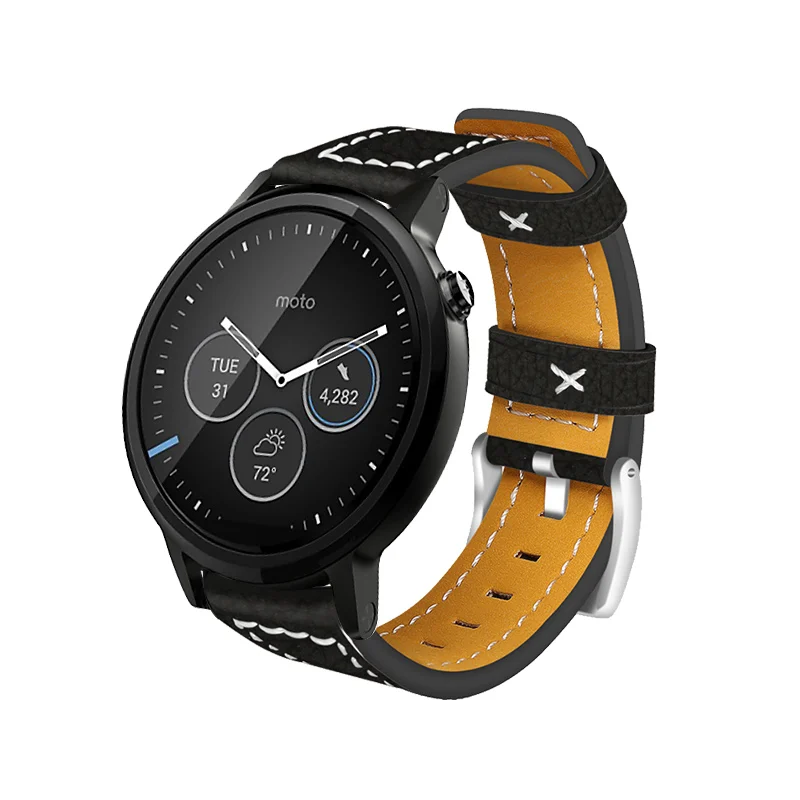 

For Moto360(46) smart watch Leather bracelet adjustable size Moto360 Replacement strap Compatible band width 22mm watch