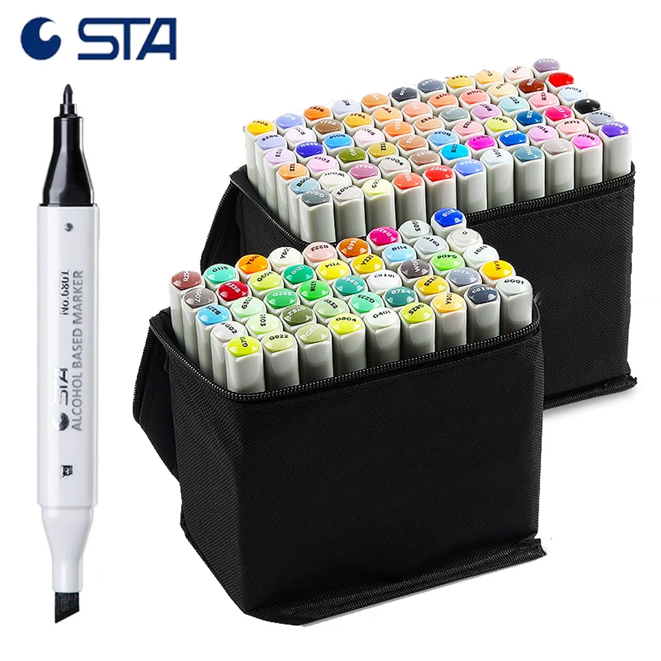 

STA 6801 Alcohol Based Art Marker Set 30 Colors Dual Tipped Twin Artist Marker Sketch Drawing Pens with Black Carrying Case