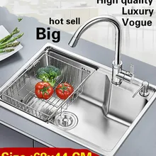 Квартира vogue большая роскошная кухня с одним лотком раковина мыть овощи 304 нержавеющая сталь 680x440 мм