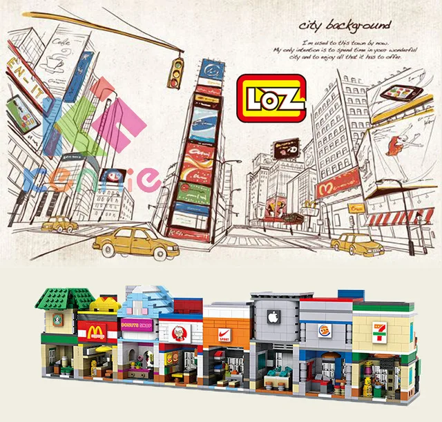 

2018 New LOZ Mini Blocks Street Shop View DIY Building Toys Cute Mini Store coffee Auction Figure for Christmas Gift KidsToys