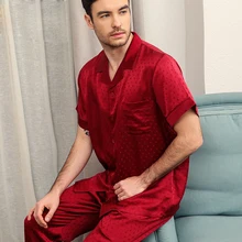 Сексуальные красные мужские пижамы из натурального шелка, комплекты с короткими рукавами, красивая Пижама, комплекты для мужчин, пижамы, пижамы hombre, большие размеры
