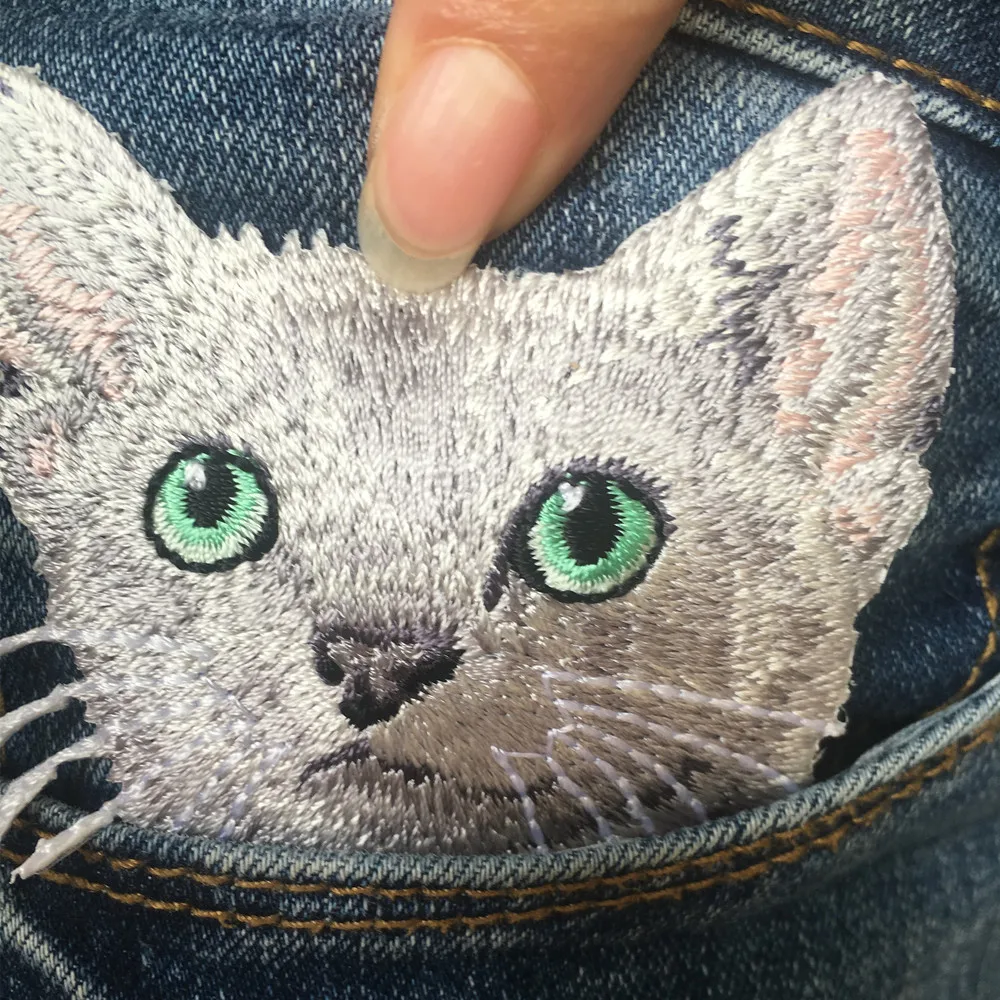 Cute Animal Patch Grey Cat Cartoon Embroidery Iron on Patch DIY