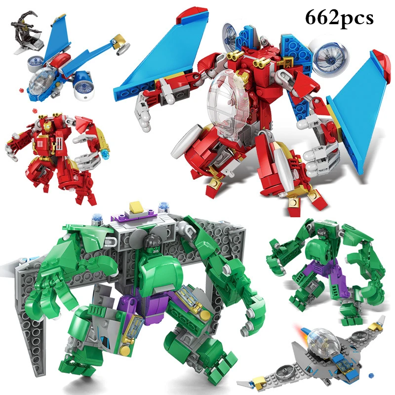 

4 in1 The Avengers Super Hero Transformer Robot Action Figures Building Blocks Compatible Legoe Stars War Bricks Educational Toy