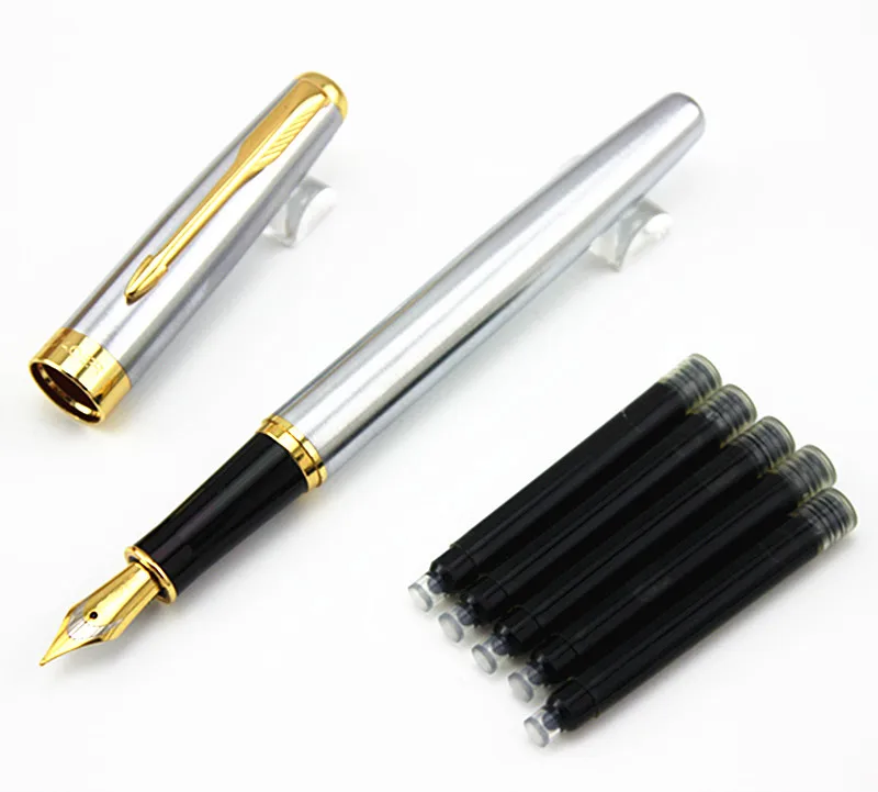 

silvery new Listing 5pcs black Ink and 1pcs Medium nib 1pcs fine nib Student calligraphy Fountain Pen New ink pen