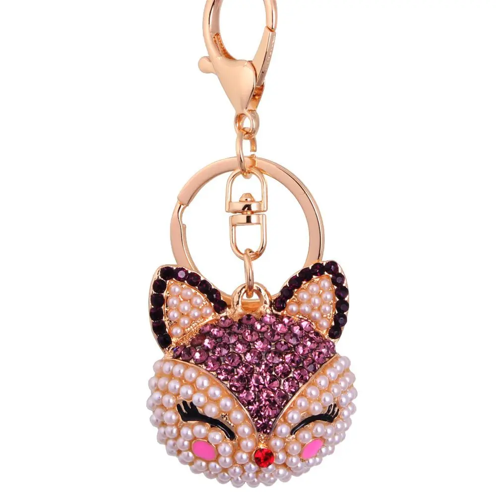 Luxury Fox Key Chain Simulated Pearl Anime Keychain Cute Fox Keychains