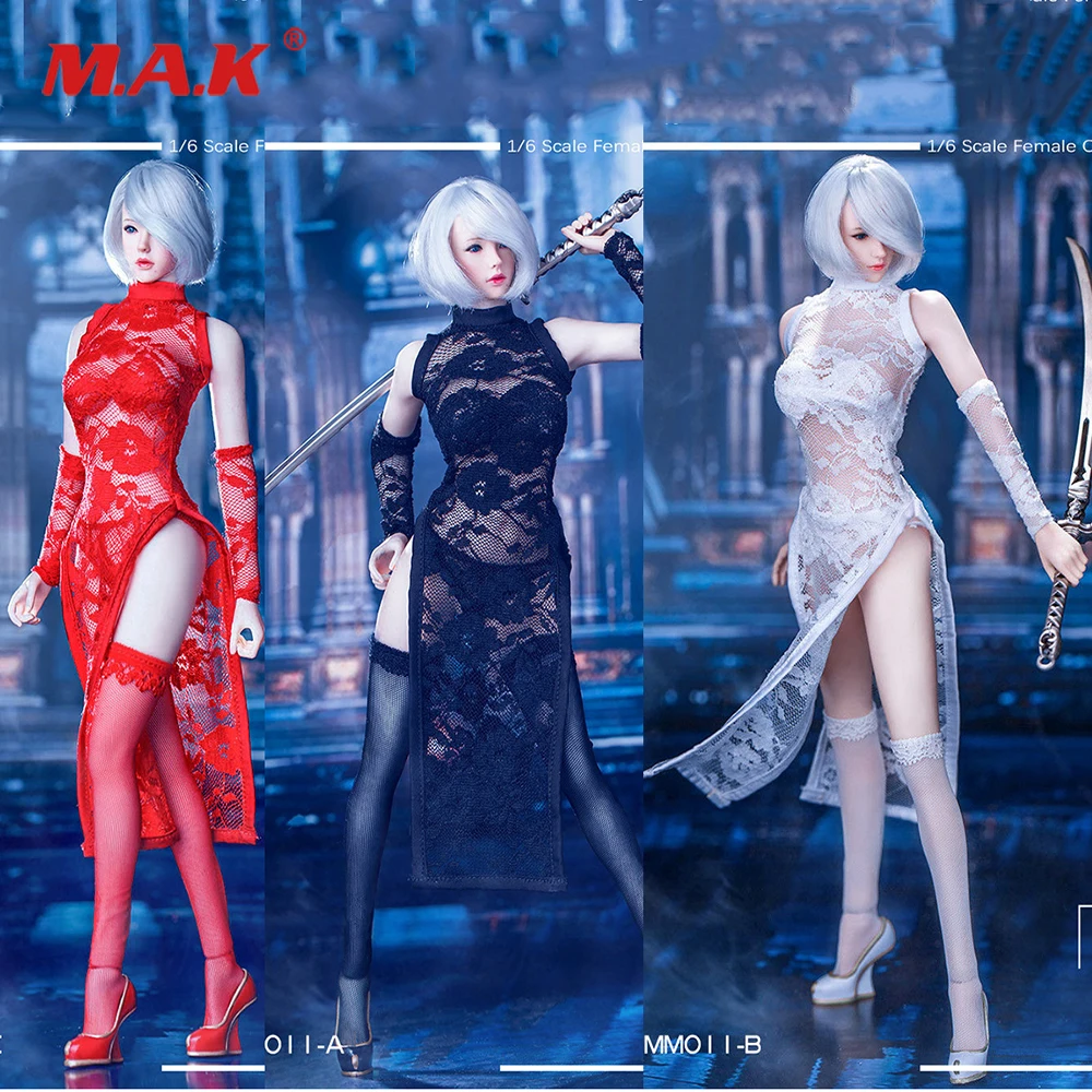 

In Stock MM011 3 Red/White/Black Color 1/6 Costume MISS 2B's Lace Cheongsam Stockings Shoes Set for 12 inches Action Figure Body