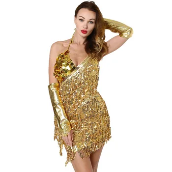

Latin Dance Dress Women Performance Ladies Ballroom Tango Chacha Samba Competition Professional Fringe Sequin Tassel Sexy Dress