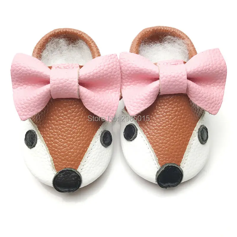 7 Color High Quality Handmade Retail Bow Genuine Leather Baby Shoes  Fox Style Baby Girls Shoes Newborn Soft Sole Baby Moccasins