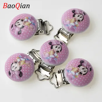 

5Pcs Metal Wooden Pink lovely Mouse Baby Pacifier Clips Holders Cute Infant Soother Clasps Accessories Diy