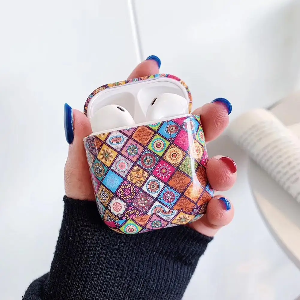 Case For Airpods Apple Wireless Bluetooth Headset Retro Style Vintage Ethnic All Inclusive PC Water Stickers Hard Shell