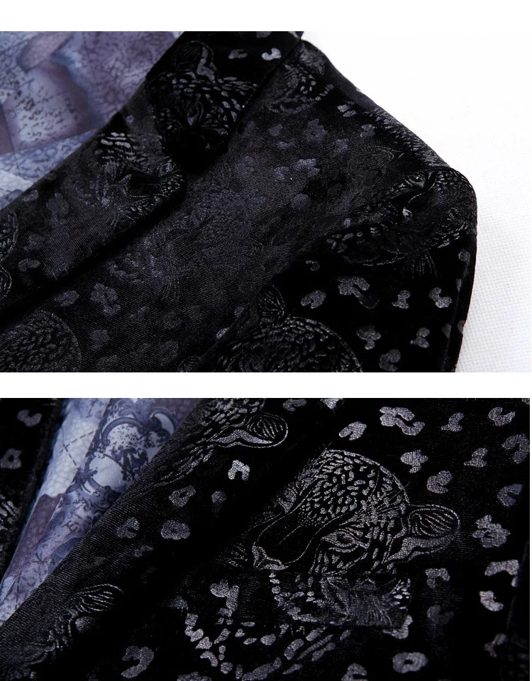 Черный мужской бархатный костюм роскошный костюм куртка приталенный деловой дизайн Блейзер Пальто жаккард Тигр шаблон центр сзади