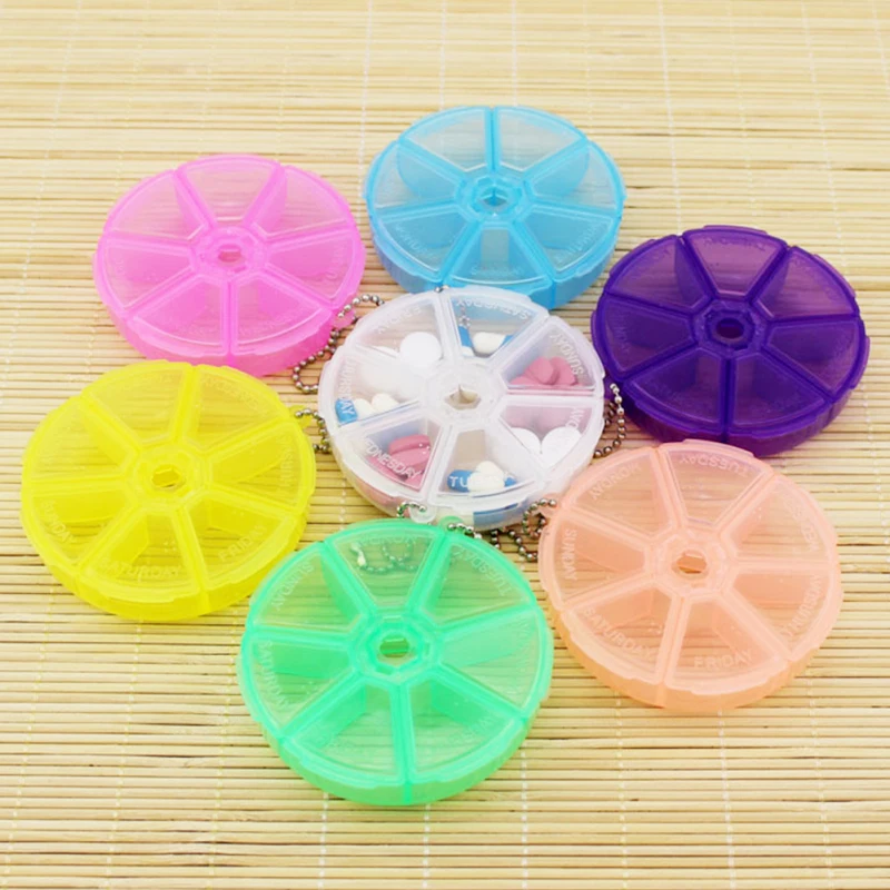 Mini Pill Box 7 Days Weekly Organizer Container Round Tablet Pill Holder Medicine Storage Pill Cases Random Color U3