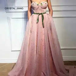Новое поступление халат Soiree Longue Femme 2018 ТРАПЕЦИЕВИДНОЕ милое розовое длинное платье с поясом на талии вечернее выпускное Вечерние