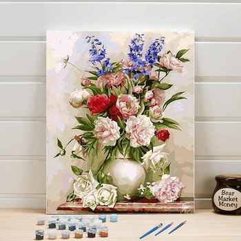 

Coloring Pictures By Numbers Flowers Acrylic DIY Still Life Painting Paint On Canvas For Living Room Wall Decoration Drawing Art