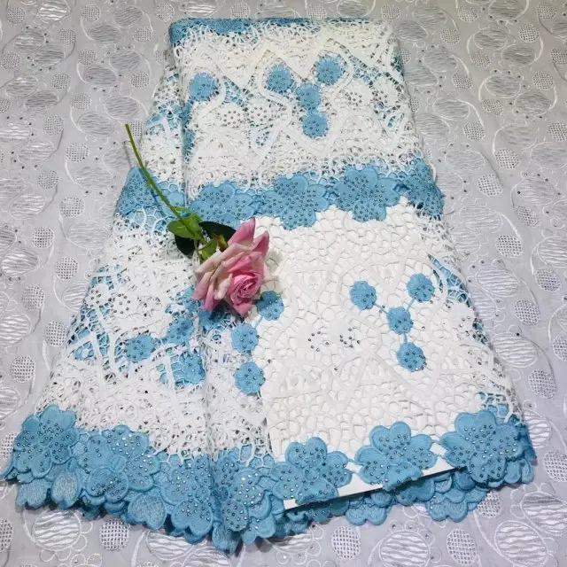 

Blue Flower African Lace Fabric for Women Dress Ankara Nigerian French Net Lace Fabrics with Rhinestone 2019 High Quality Lace
