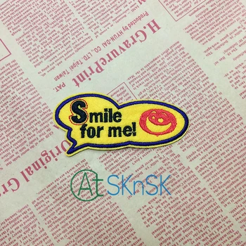 

50PCS/Lot Smile for me Clothing Embroidered Patch DIY Yellow Patches for Clothes Handmade Accessories 5.8*8CM