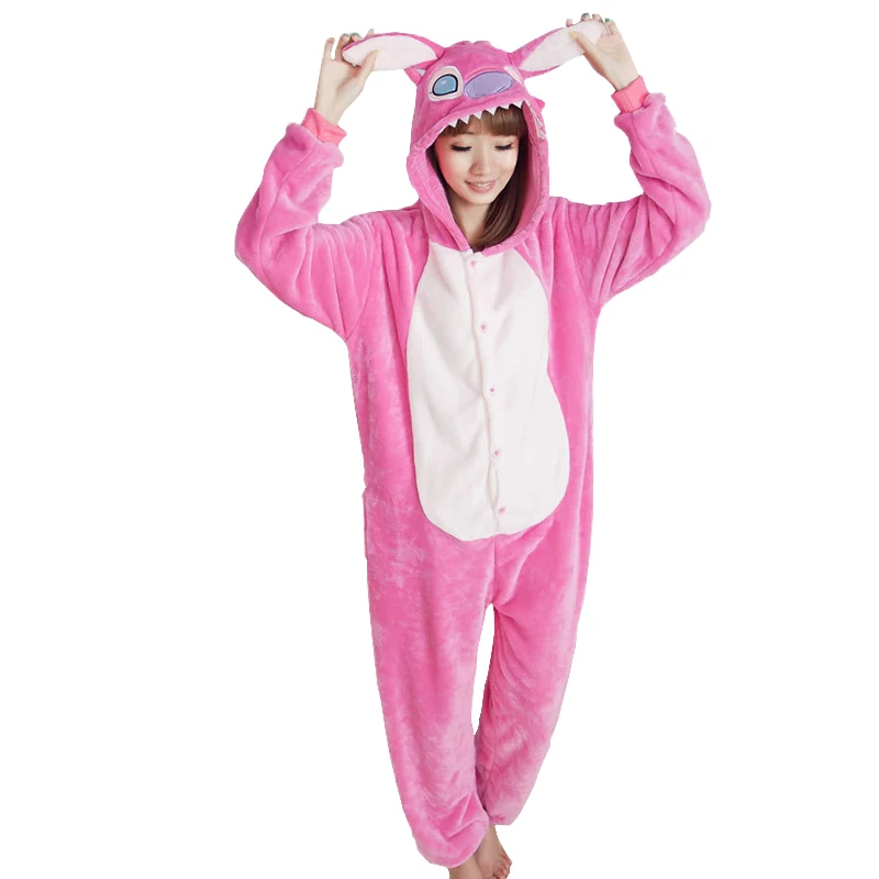 Adult Pajamas Onesies Hooded Flannel Animal Costume Cosplay Unisex Pyjamas Stitch Unicorn Panda Pegasus Pikachu Women Sleepwear