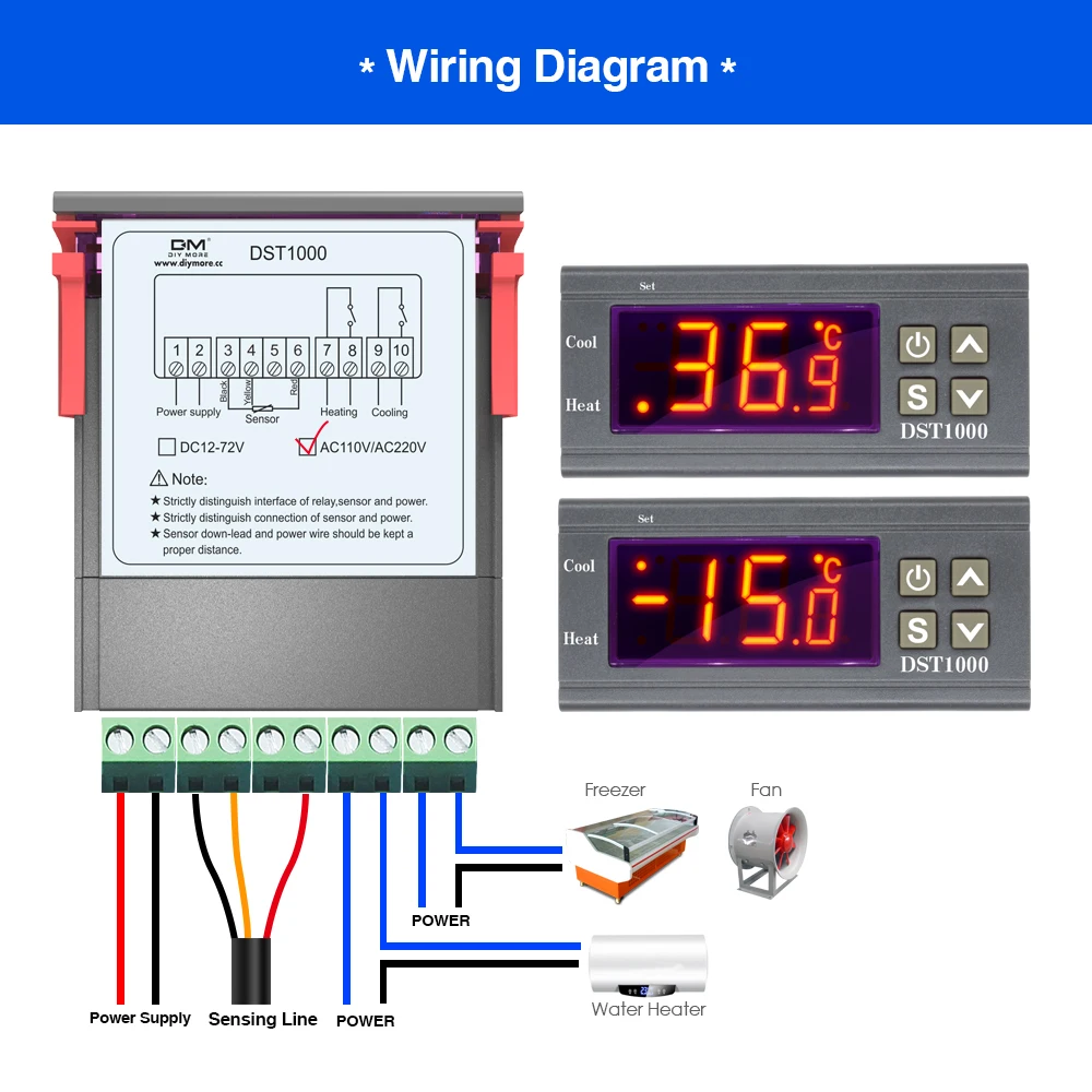 DST1000 DST1020 цифровой термостат Регулируемый переключатель контроля температуры комнатный термометр регулятор 220V 12-72VDC Морозильный вентилятор
