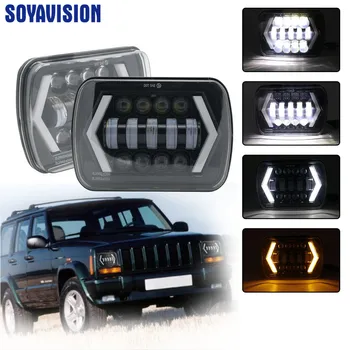 

2PCS 55W 7x6'' 5X7" LED Headlight Halo DRL For 86-95 Jeep Wrangler YJ 84-01 Cherokee XJ Angel Eyes DRL H4 LED Square Headlights