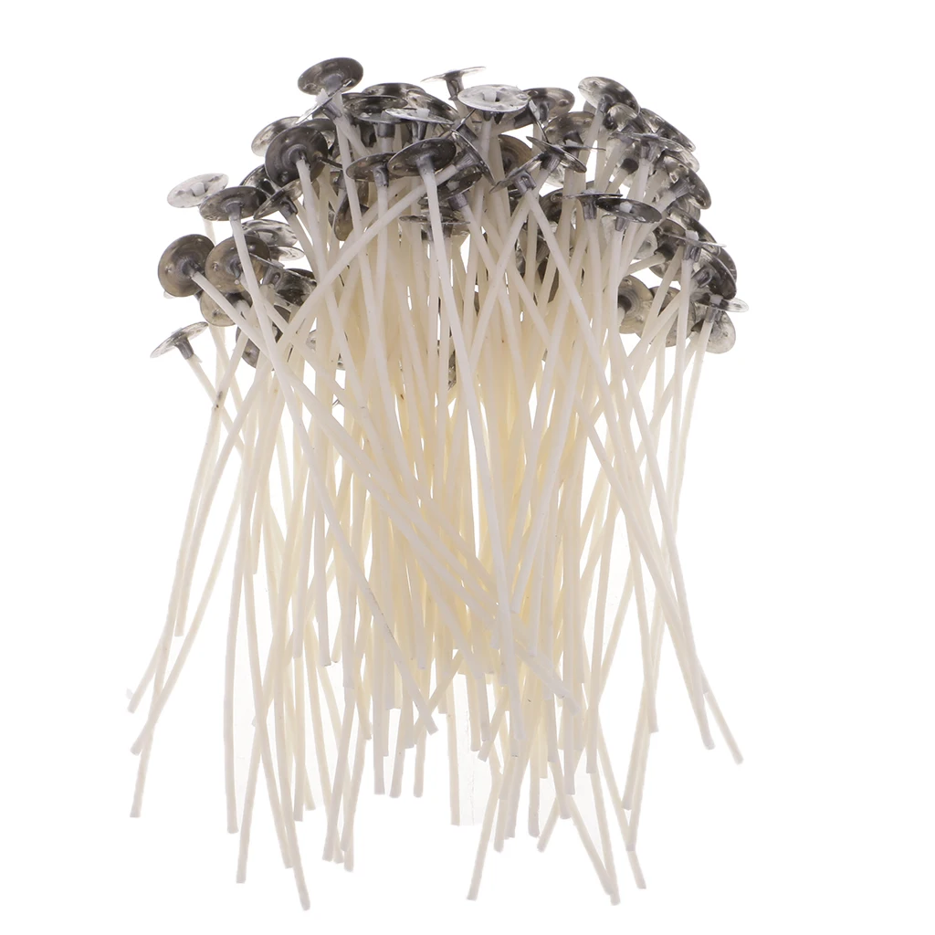 100 Pieces Pre Waxed Pre-Tabbed Cotton Candle Wicks For Candle Making Tealight Candle with Sustainer Tabs 10/12/15cm