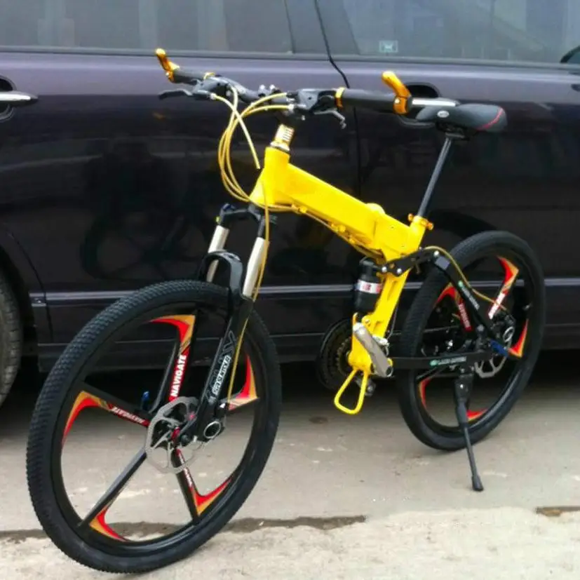 Flash Deal Kalosse Hydraulic brakes  Folding 24*17inch   mountain bike M390  27 speed  full suspension  bicicleta Bike atv  tires bike 4