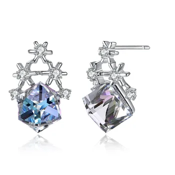 

Natural Crystal Jewelry Earrings Sterling Silver Jewelry Fashion Christmas Snow Flake Silver S925