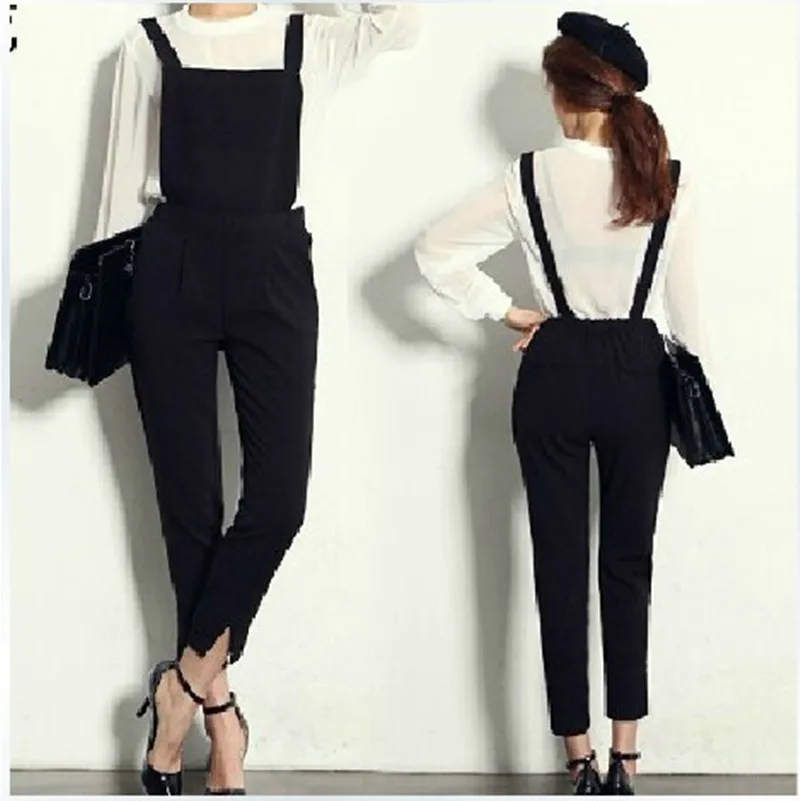 

Free Shipping 2014 New Plus Size Customized 6XL Bib Pants Jumpsuit Black Casual Personality Skinny Pants For Women ol Rompers