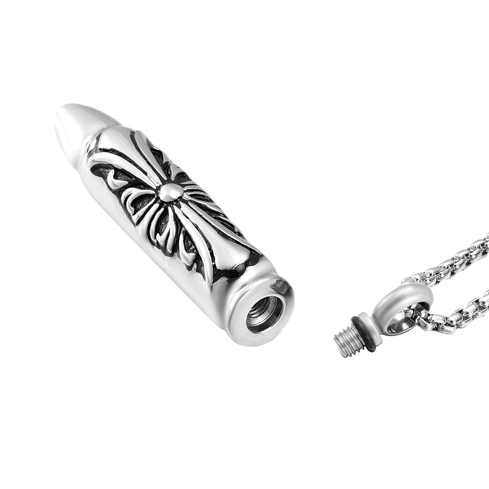 

LKJ10018 Custom Engraving Flower Pattern Bullet Urn Ash Holder Keepsake Pet Cremation Jewelry for Human/ Animal