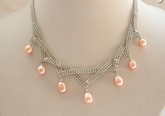 

FREE SHIPPING>>>@ new1642 stunning pink drip freshwater cultured pearl necklace 18KGP chain