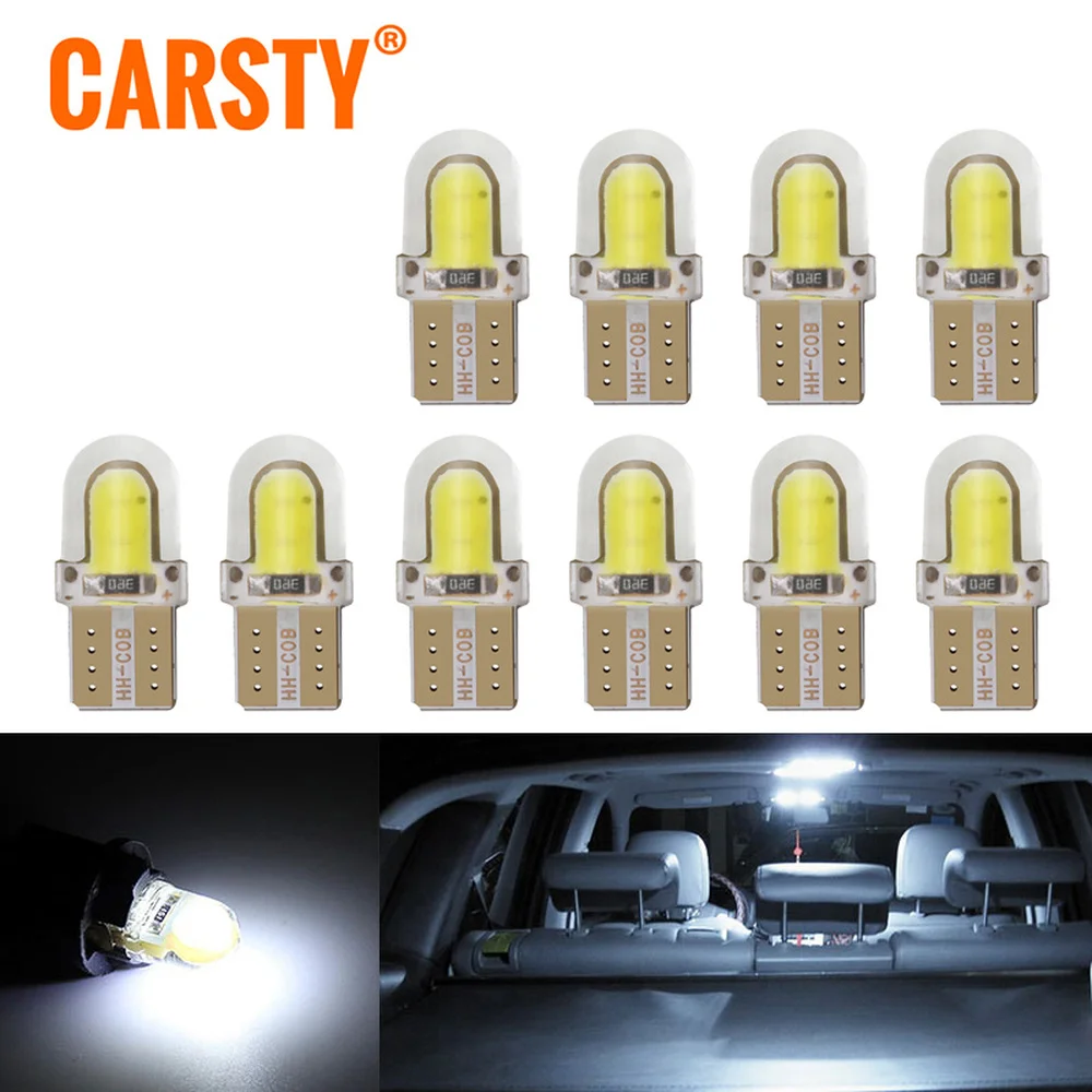 Carsty 10pcs Silicone Case T10 w5w cob LED Car Parking Light 501 WY5W Wedge Indoor Ceiling Automatic Steering Bulb 12v | Автомобили и