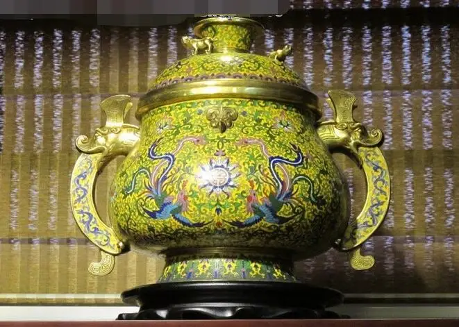 

China Royal 100% Bronze 24K Gold Gild Cloisonne Tiger phoenix Pot Crock Vase