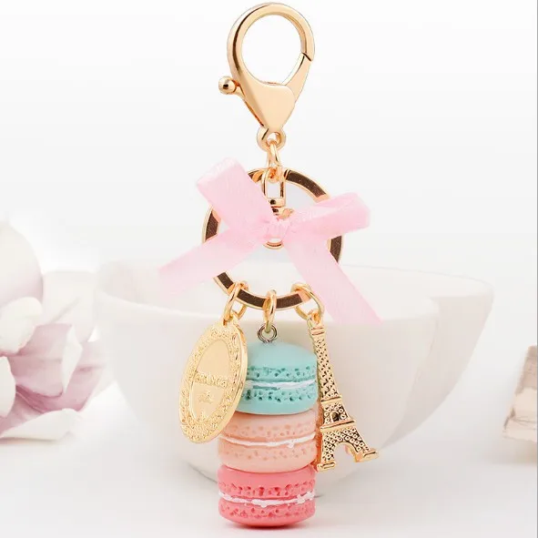 

2018 Resin Macaron Keychain Key Chain Women Macaroon Bag Charm France LADUREE Macarons Effiel Tower Keychains anahtarlik llavero