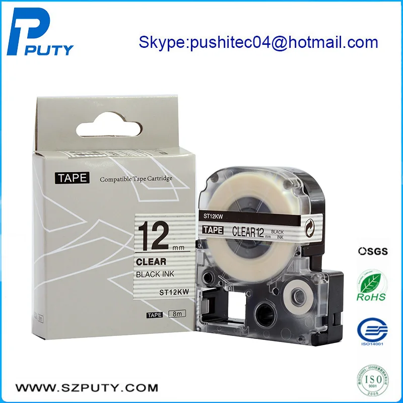 Compatible for Label Maker Ribbon 12mm black on Clear Label Tape Cartridge Cassette ST12KWin